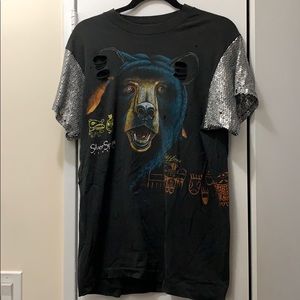 Oversized graphic T-shirt with sequin sleeves